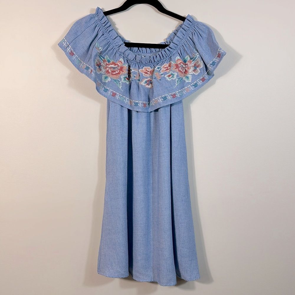 THML Cottage Coastal Embroidered Lined Off the Shoulder Mini Dress Women Small
